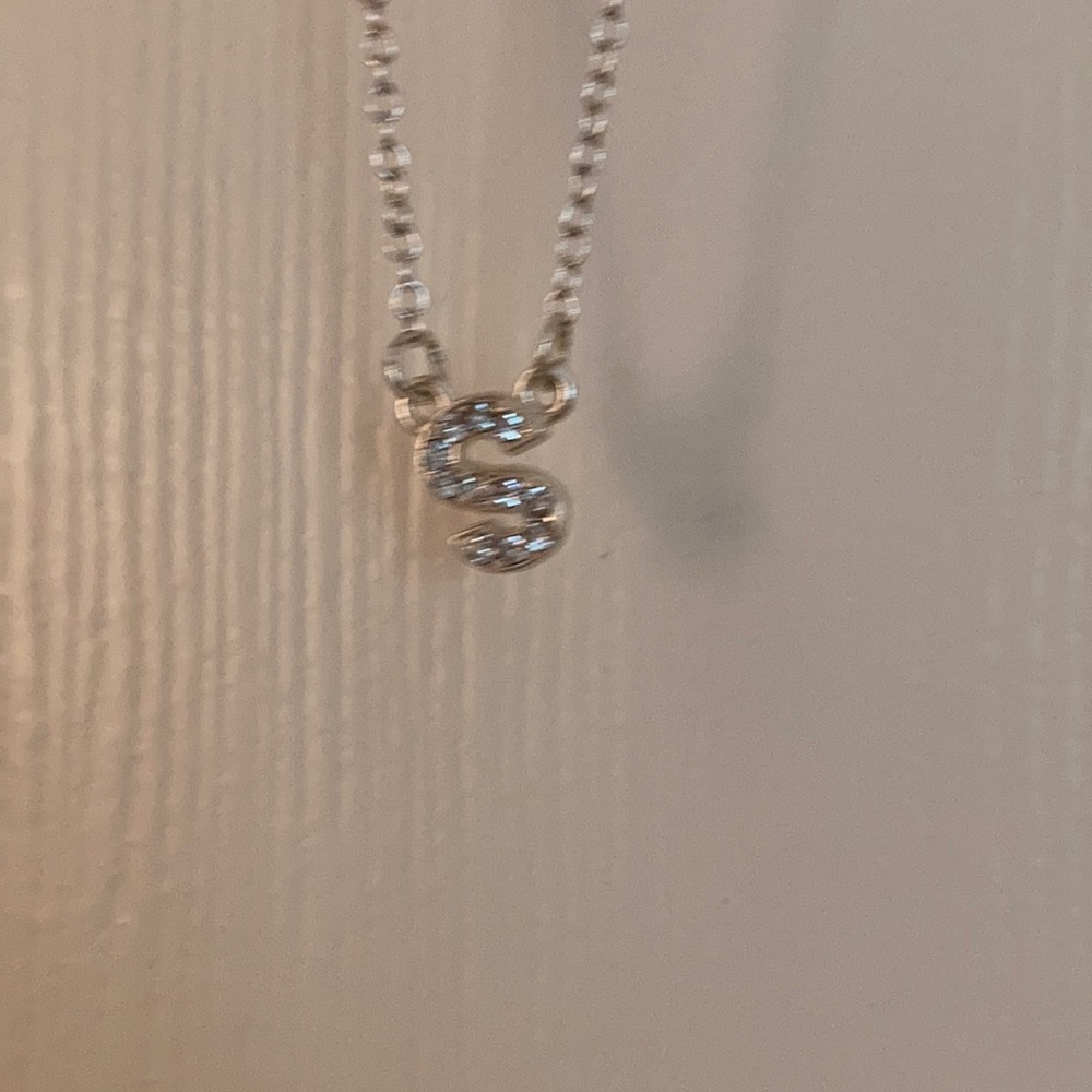 silver “s” necklace with sparkles